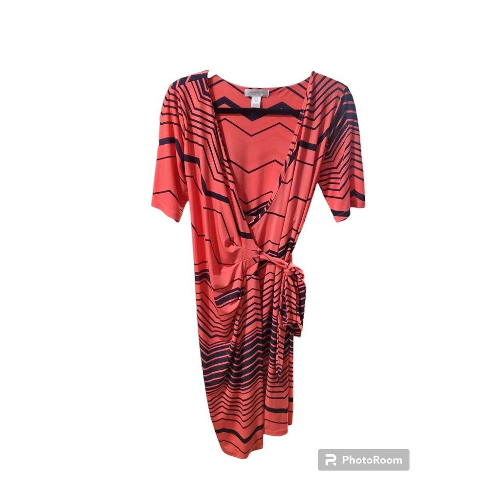 Motherhood Maternity Wrap Dress Nursing Tie Waist Adjustable Coral Pink Medium
